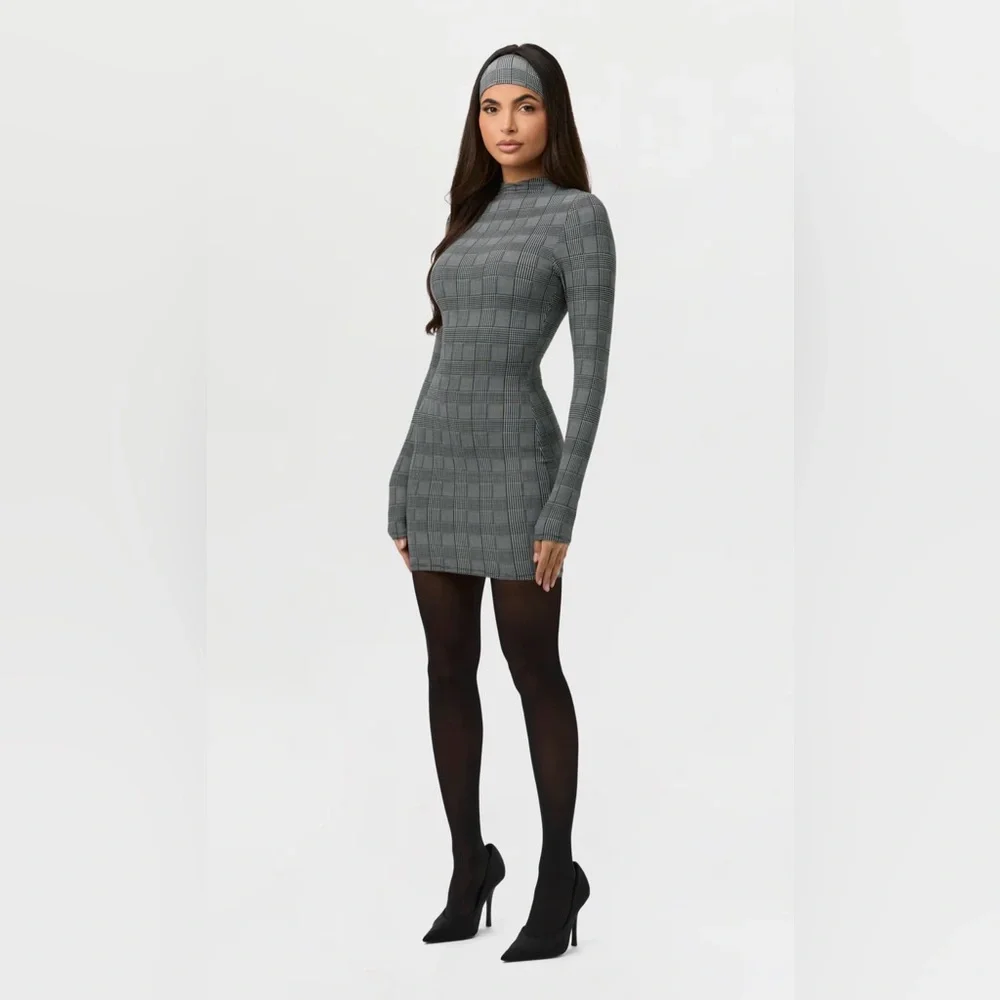 NAKED PRINT MINI DRESS HOUNDSTOOTH-PLAID - Picture 2 of 3